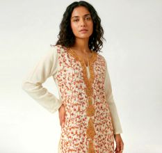 Ivory Kashmiri Kurta with Handworked Golden Vine Embroidery